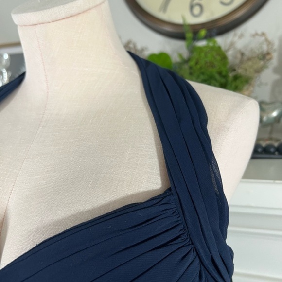 Bill Levkoff Bridal Party Prom Special Occasion Navy Midi Chiffon Fit And Flare - Picture 3 of 16